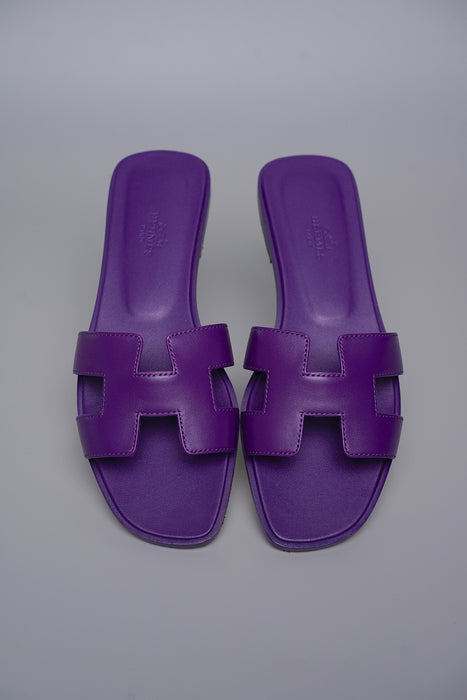 Hermes Oran Sandals in Violet Majorette Size 37.5 (Brand New)