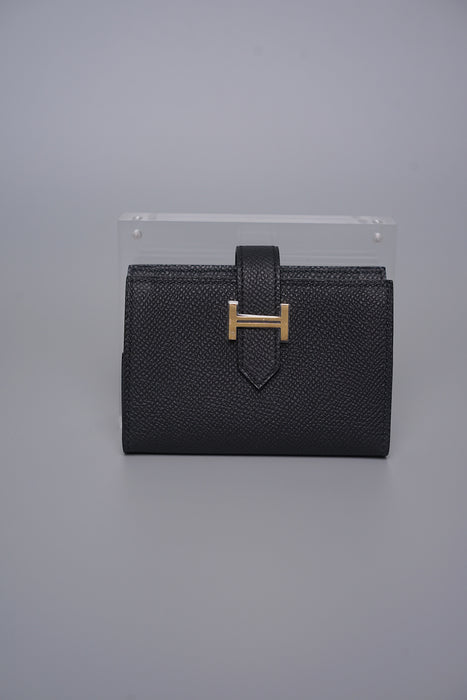 Hermes Bearn Compact Mini Wallet in Noir Ghw (Brand New)