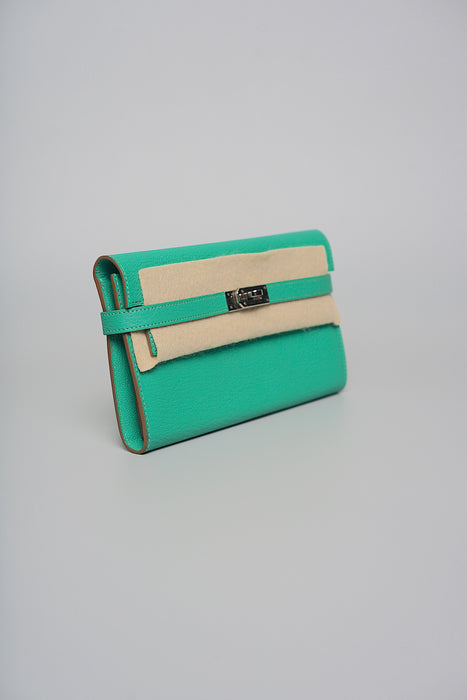 Hermes Kelly Wallet in Menthe Chevre Phw (Brand New)