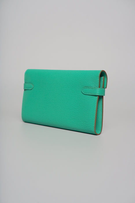 Hermes Kelly Wallet in Menthe Chevre Phw (Brand New)
