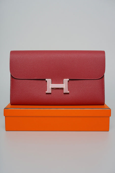 Hermes Constance Wallet in Rouge Grenate Enamel Buckle Ghw (Brand New)
