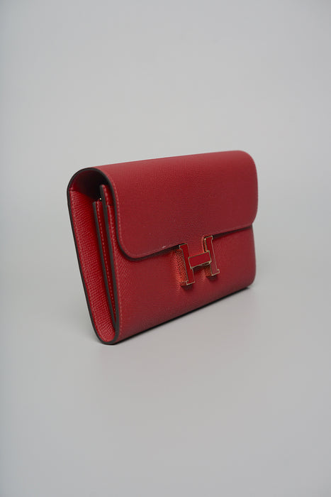 Hermes Constance Wallet in Rouge Grenate Enamel Buckle Ghw (Brand New)