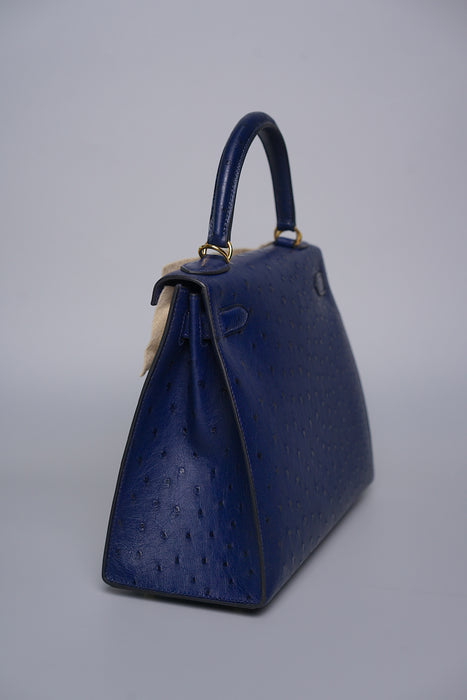 Hermes Kelly 28 in Blue Iris Ostrich Ghw (Brand New)