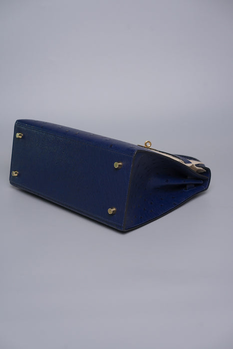 Hermes Kelly 28 in Blue Iris Ostrich Ghw (Brand New)