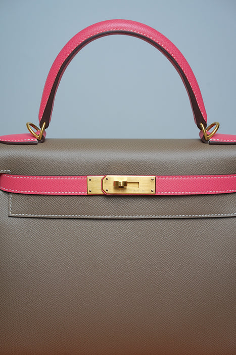 Hermes Kelly 28 HSS Sellier in Etoupe/Rose Azalea Bghw