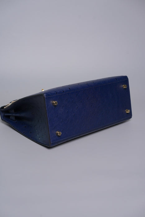 Hermes Kelly 28 in Blue Iris Ostrich Ghw (Brand New)
