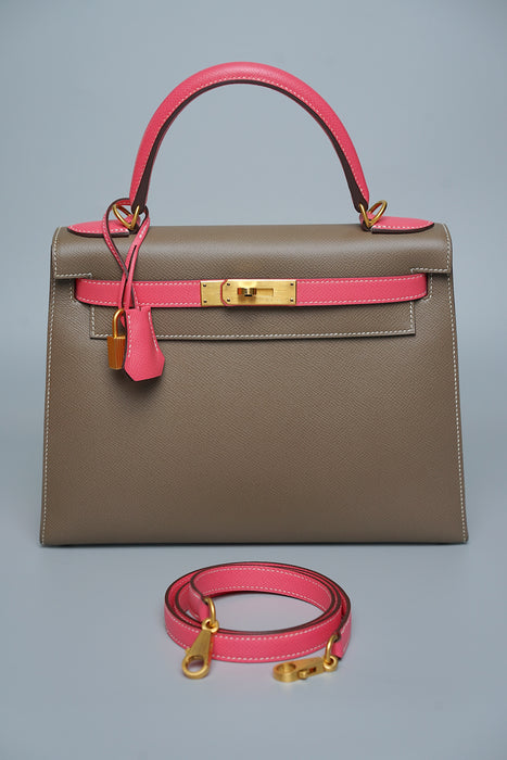 Hermes Kelly 28 HSS Sellier in Etoupe/Rose Azalea Bghw