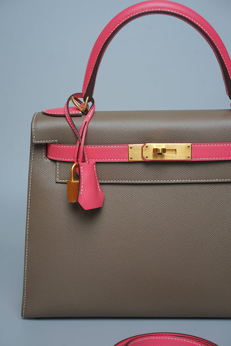 Hermes Kelly 28 HSS Sellier in Etoupe/Rose Azalea Bghw