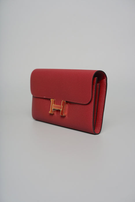 Hermes Constance Wallet in Rouge Grenate Enamel Buckle Ghw (Brand New)
