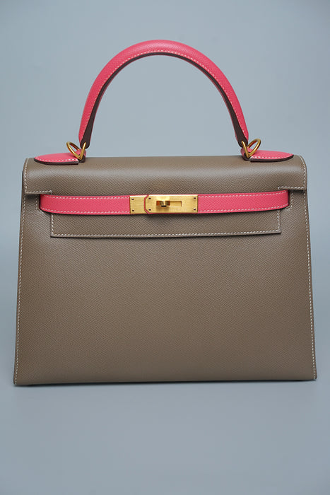 Hermes Kelly 28 HSS Sellier in Etoupe/Rose Azalea Bghw