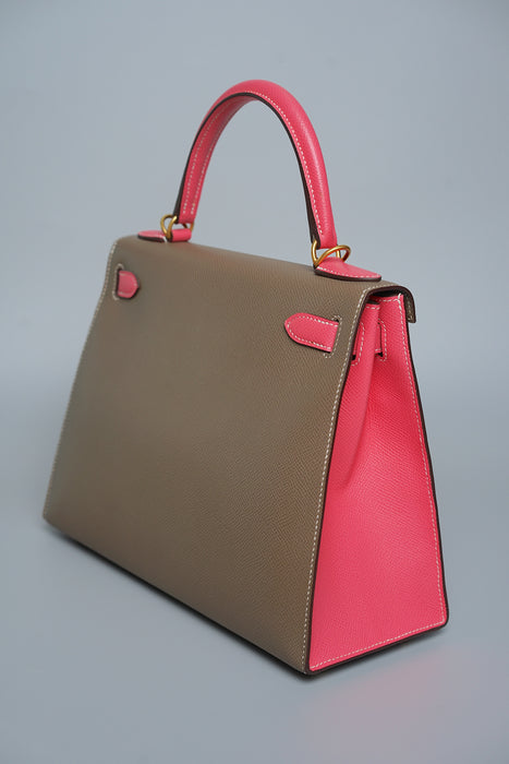 Hermes Kelly 28 HSS Sellier in Etoupe/Rose Azalea Bghw