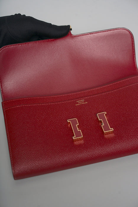 Hermes Constance Wallet in Rouge Grenate Enamel Buckle Ghw (Brand New)