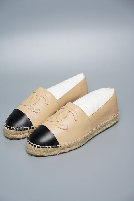 Chanel Beige Lambskin Espadrilles in Size 38 (Brand New)