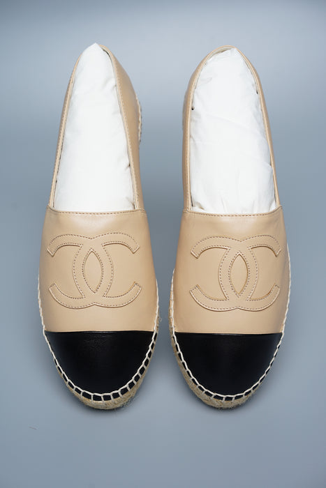 Chanel Beige Lambskin Espadrilles in Size 38 (Brand New)