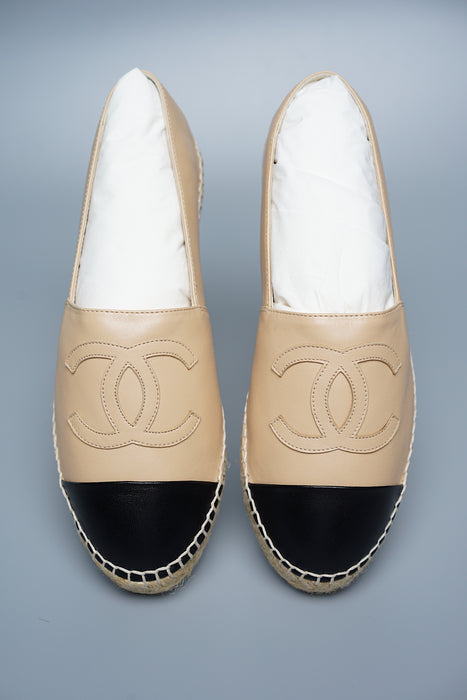 Chanel Beige Lambskin Espadrilles in Size 38 (Brand New)