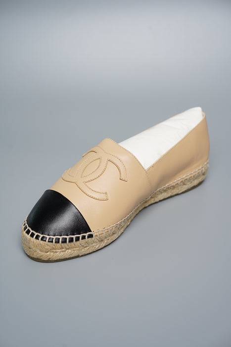 Chanel Beige Lambskin Espadrilles in Size 38 (Brand New)