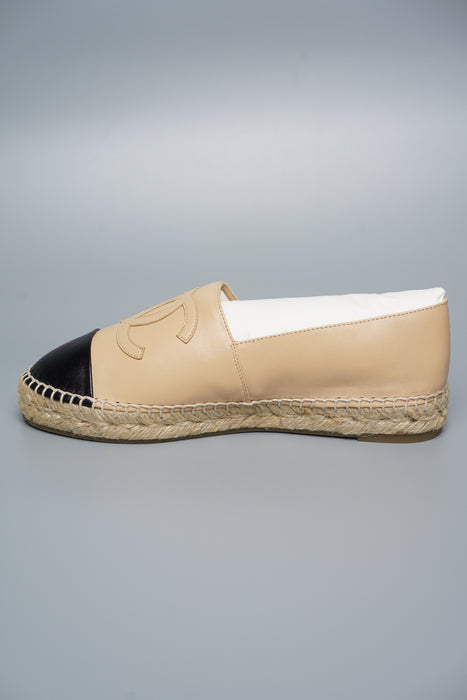 Chanel Beige Lambskin Espadrilles in Size 38 (Brand New)