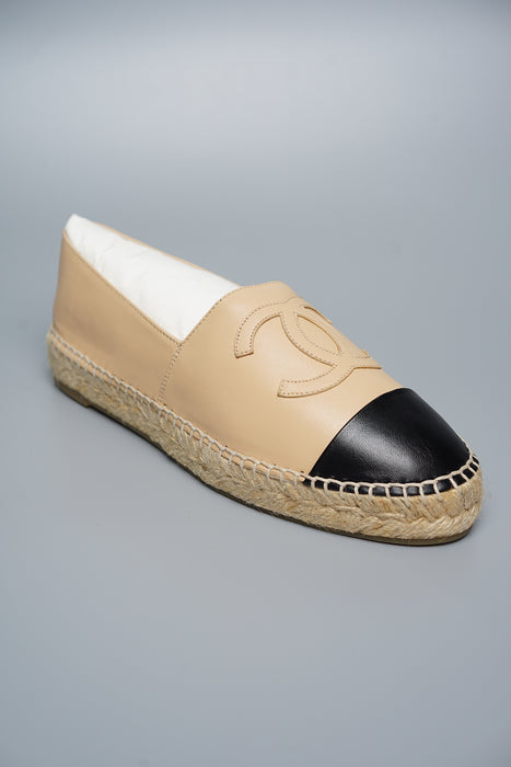 Chanel Beige Lambskin Espadrilles in Size 38 (Brand New)