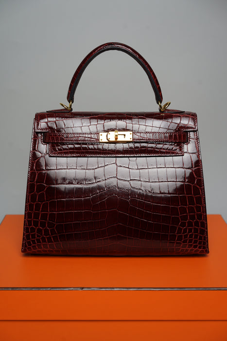 Hermes kelly 25 Sellier in bordeaux shiny alligator ghw (Brand New)