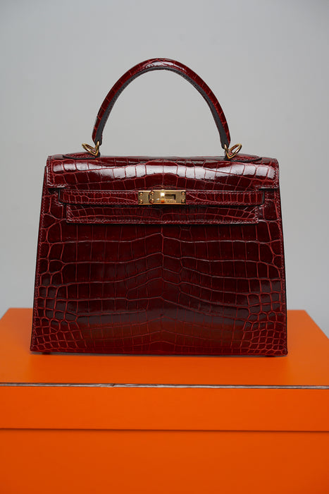 Hermes kelly 25 Sellier in bordeaux shiny alligator ghw (Brand New)