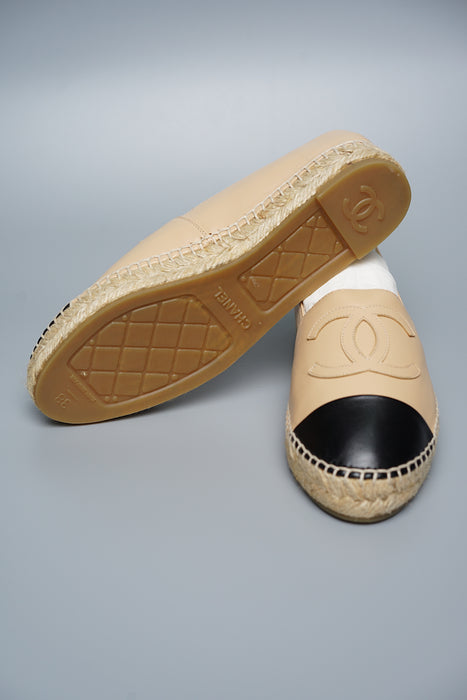 Chanel Beige Lambskin Espadrilles in Size 38 (Brand New)