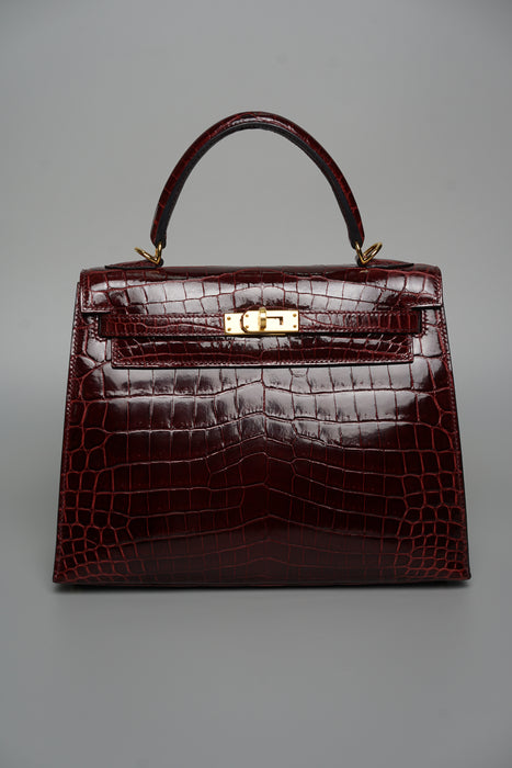 Hermes kelly 25 Sellier in bordeaux shiny alligator ghw (Brand New)