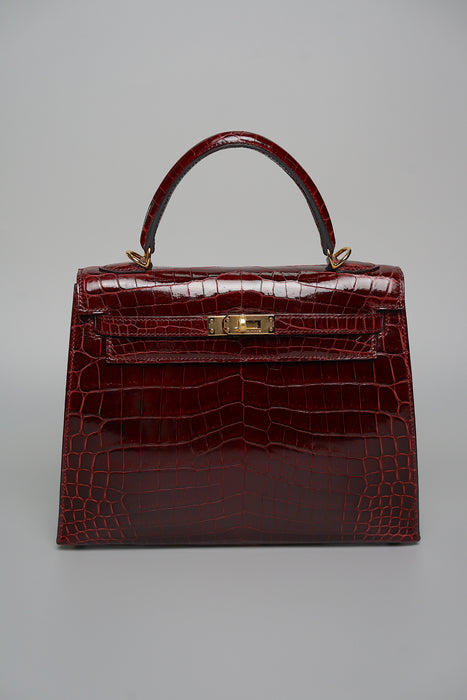 Hermes kelly 25 Sellier in bordeaux shiny alligator ghw (Brand New)