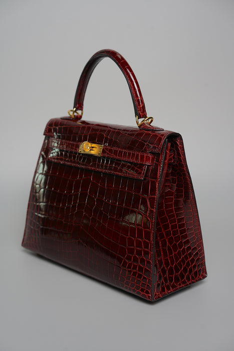 Hermes kelly 25 Sellier in bordeaux shiny alligator ghw (Brand New)