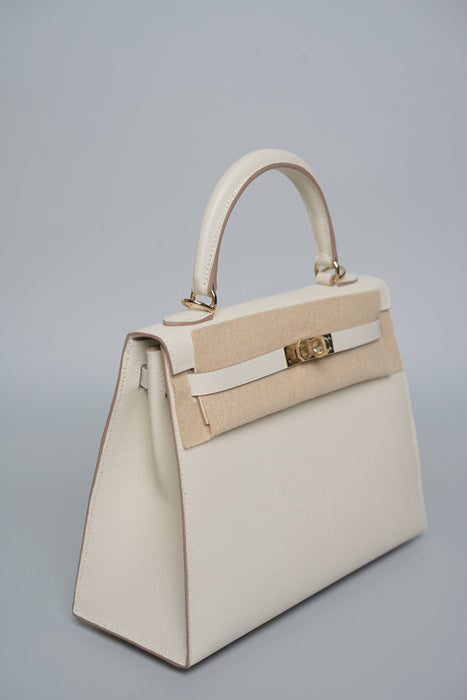 Hermes Sellier Kelly 25 in Craie Epsom Permabrass (Brand New)