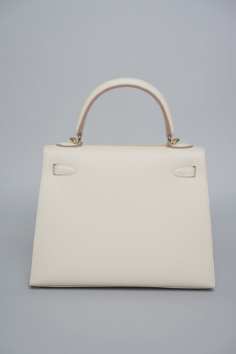Hermes Sellier Kelly 25 in Craie Epsom Permabrass (Brand New)