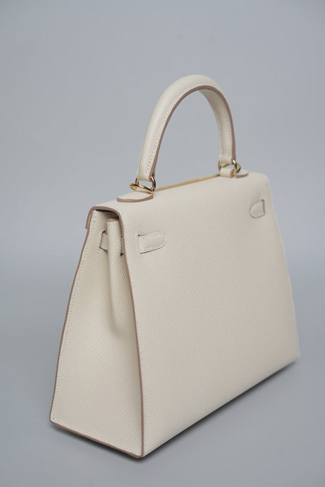 Hermes Sellier Kelly 25 in Craie Epsom Permabrass (Brand New)