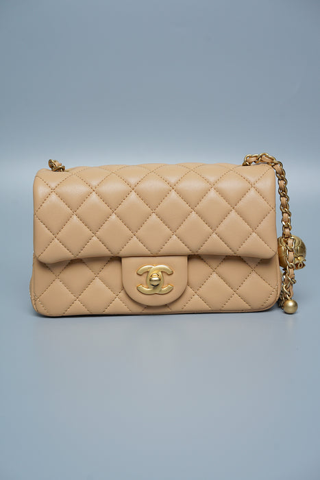 Chanel 23K Mini Flap in Beige Pearl Crush (Brand New)