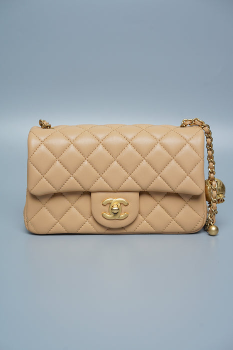 Chanel 23K Mini Flap in Beige Pearl Crush (Brand New)