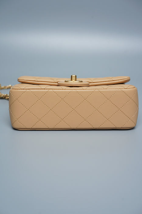 Chanel 23K Mini Flap in Beige Pearl Crush (Brand New)