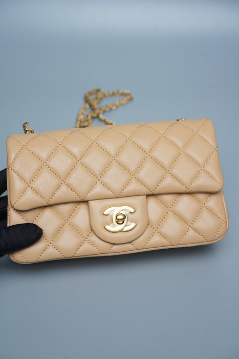 Chanel 23K Mini Flap in Beige Pearl Crush (Brand New)