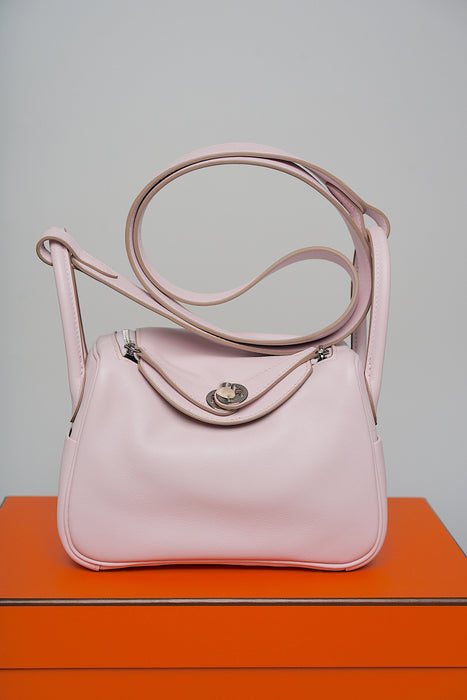 Hermes Mini Lindy in Mauve Pale Verso Gold Phw (Brand New)