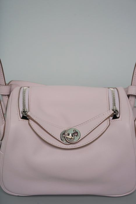 Hermes Mini Lindy in Mauve Pale Verso Gold Phw (Brand New)