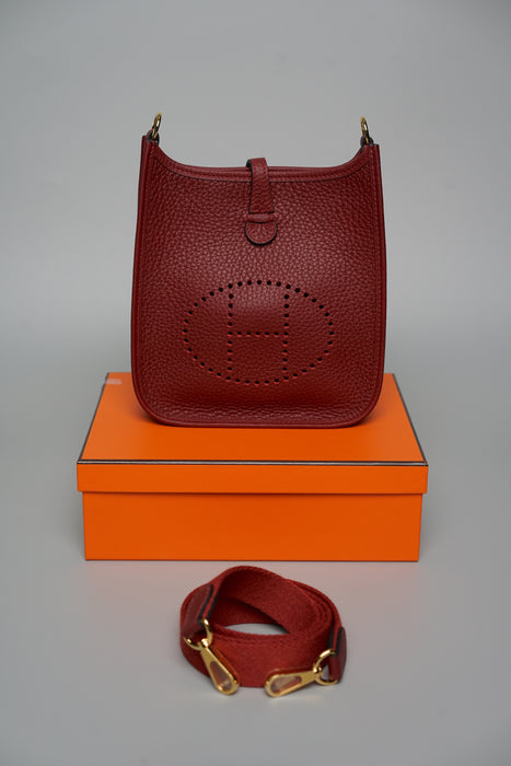 Hermes Mini Evelyne Short in Rouge H Ghw (Brand New)