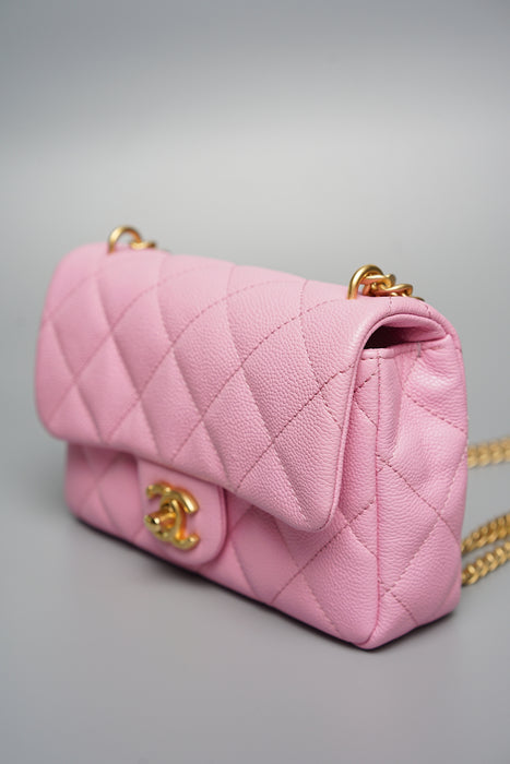 Chanel 23P Pink Caviar Heart Adjustable Mini Rectangular Flap Bag