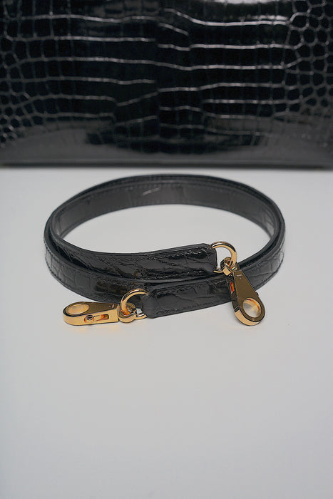 Hermes Kelly 25 in Black Shiny Porosus Ghw (Brand new)