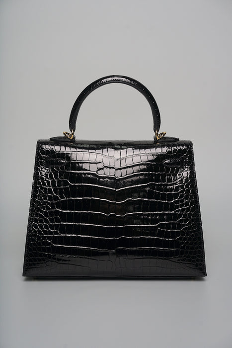Hermes Kelly 25 in Black Shiny Porosus Ghw (Brand new)