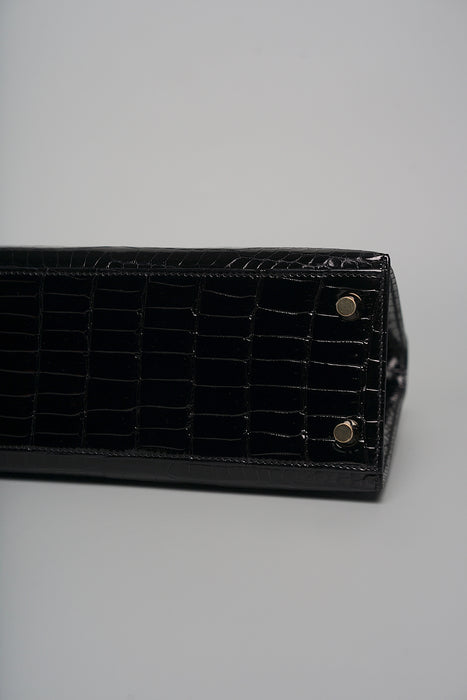 Hermes Kelly 25 in Black Shiny Porosus Ghw (Brand new)