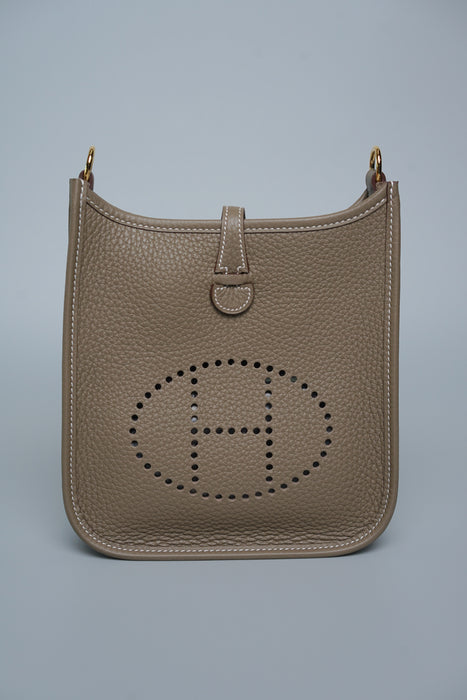 Hermes Mini Evelyne in Etoupe Ghw, Bleu Indigo Straps (Brand New)