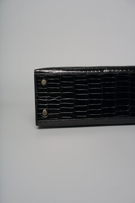 Hermes Kelly 25 in Black Shiny Porosus Ghw (Brand new)