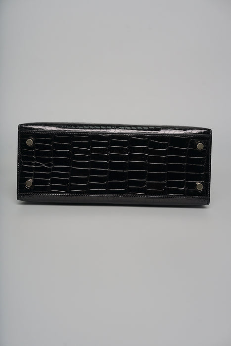 Hermes Kelly 25 in Black Shiny Porosus Ghw (Brand new)
