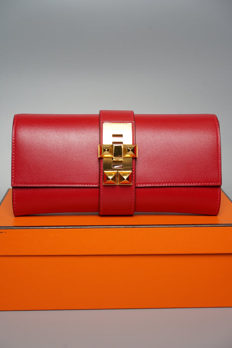 Hermes Medor 23 Clutch in Rouge Vif Ghw