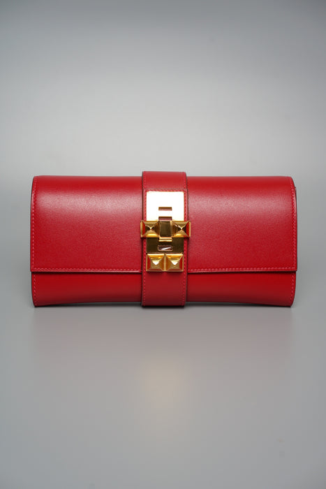 Hermes Medor 23 Clutch in Rouge Vif Ghw