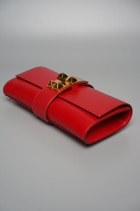 Hermes Medor 23 Clutch in Rouge Vif Ghw