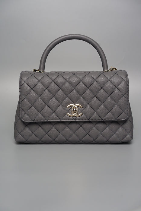 Chanel Coco Handle Small in Grey Caviar Ghw (Brand New)