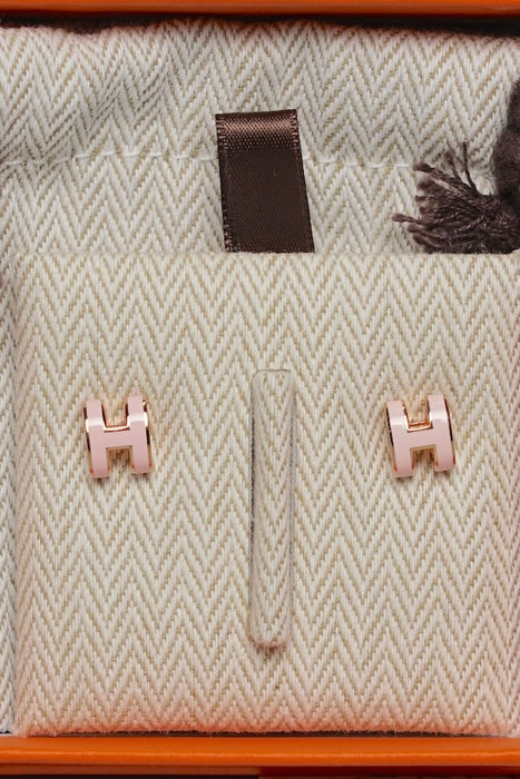 Hermes Mini Pop H Earrings in Rose Dragee Ghw (Brand New)
